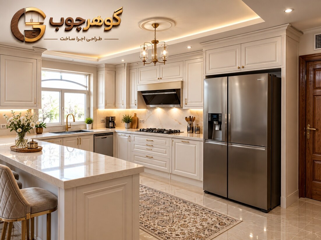 طراحی و اجرای کابینت آشپزخانه مدرن والفجر در تهران توسط گوهرچوب