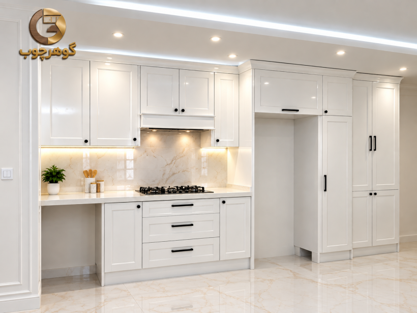 طراحی و اجرای کابینت آشپزخانه مدرن نارمک در تهران توسط گوهرچوب