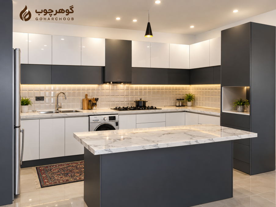 نمونه کار کابینت هایگلاس لوکس در تهران | گوهرچوب